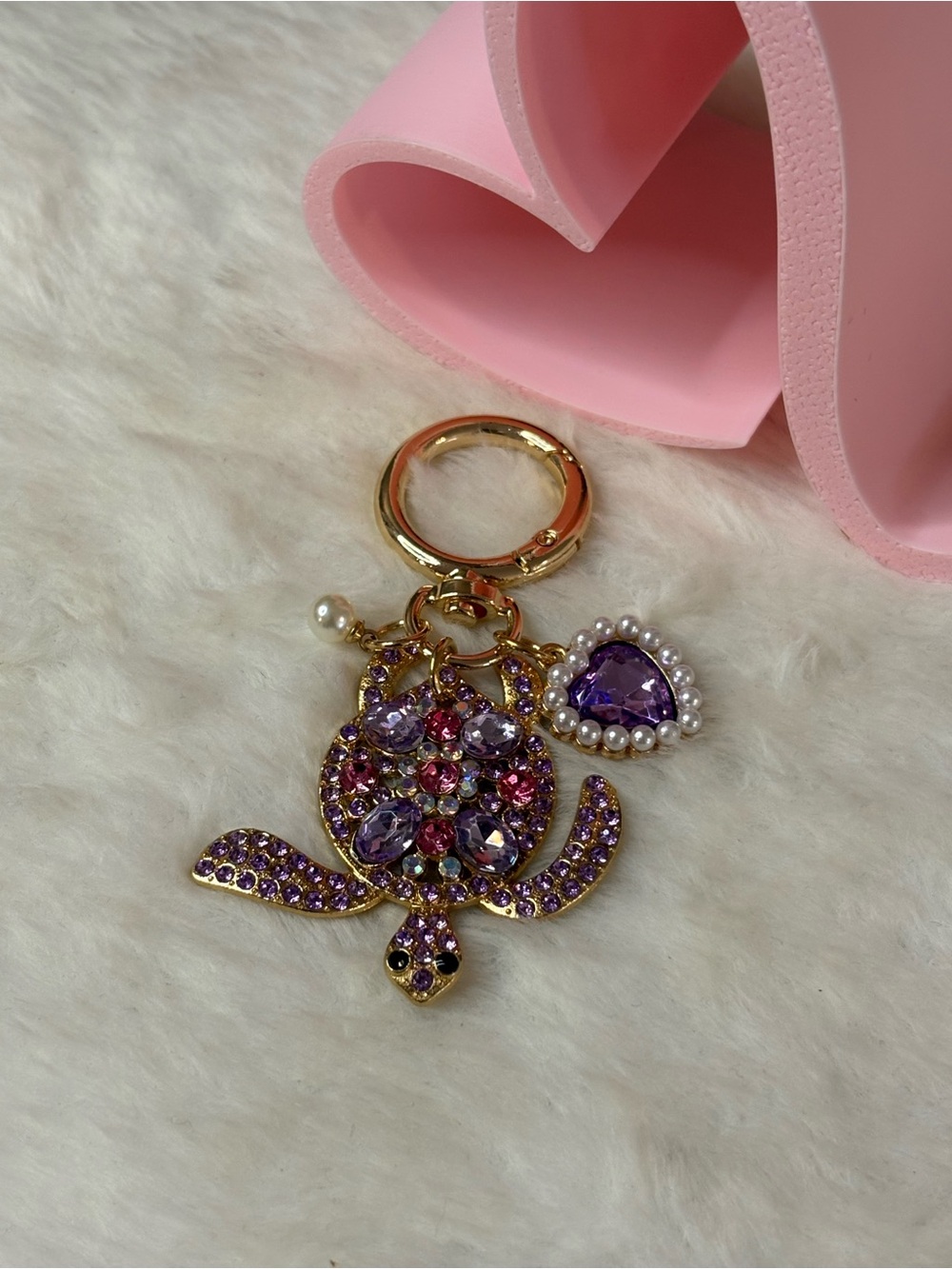 Gold-Tone Purple Crystal Turtle Keychain